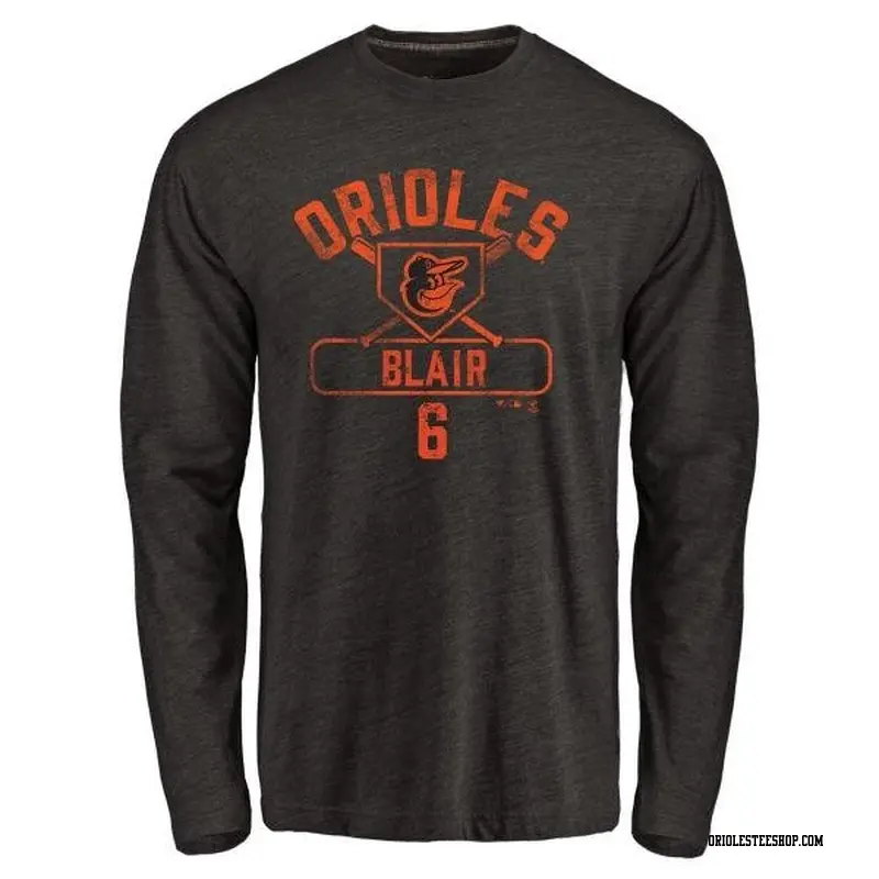 Men's Baltimore Orioles ＃6 Paul Blair Black Branded Base Runner Long Sleeve T-Shirt