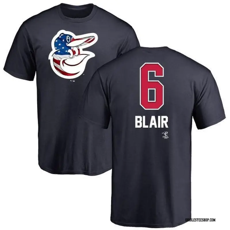 Men's Baltimore Orioles ＃6 Paul Blair Navy Branded Name and Number Banner Wave T-Shirt