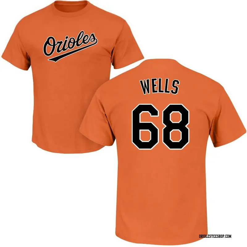 Men's Baltimore Orioles ＃68 Tyler Wells Orange Roster Name & Number T-Shirt