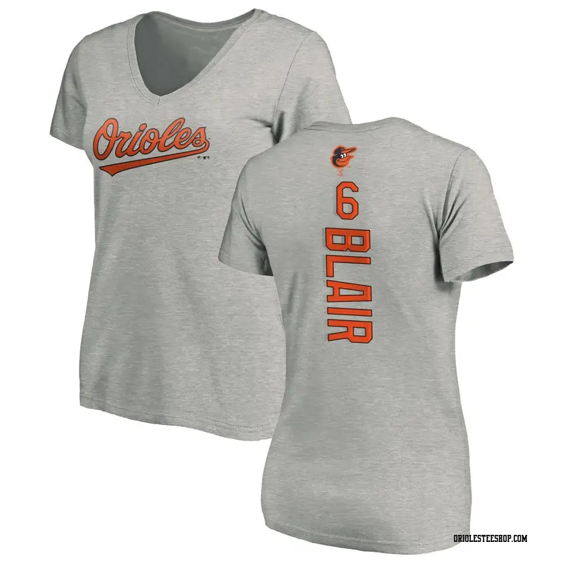 Women's Baltimore Orioles ＃6 Paul Blair Ash Backer Slim Fit T-Shirt