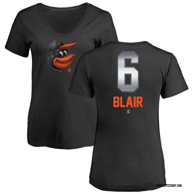 Women's Baltimore Orioles ＃6 Paul Blair Black Branded Midnight Mascot V-Neck T-Shirt