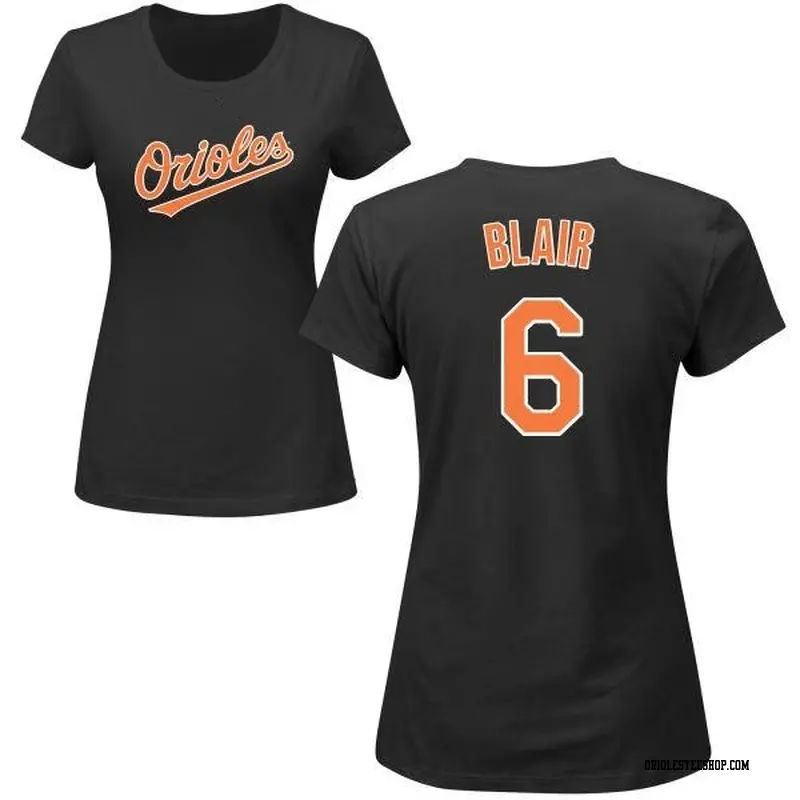 Women's Baltimore Orioles ＃6 Paul Blair Black Roster Name & Number T-Shirt