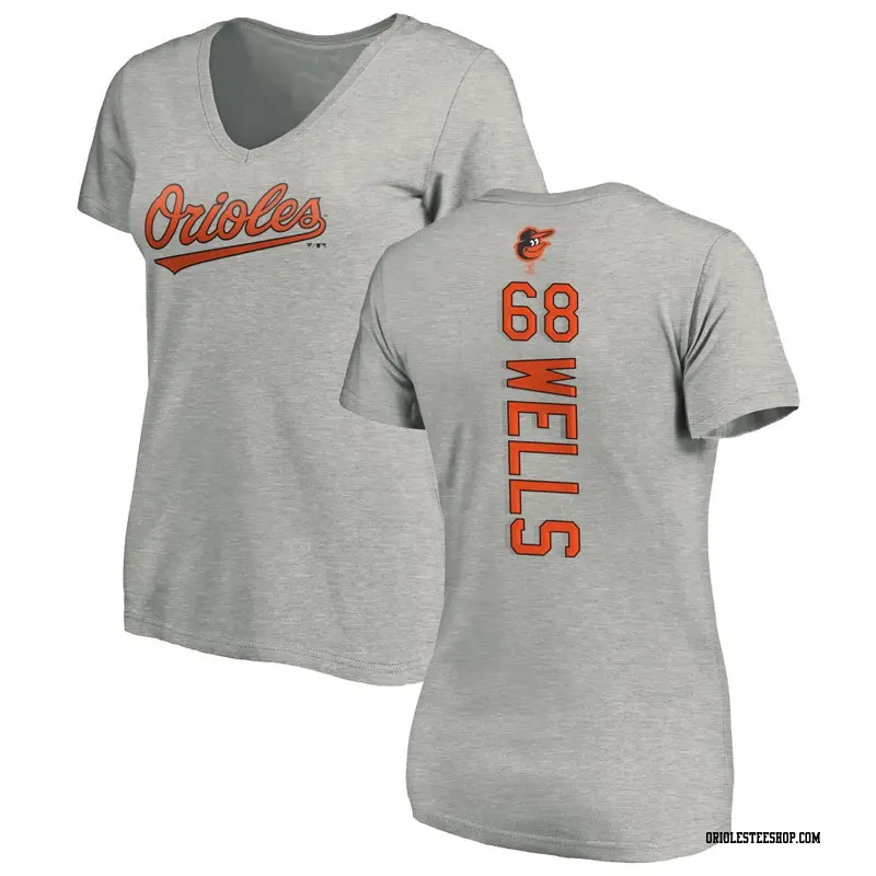 Women's Baltimore Orioles ＃68 Tyler Wells Ash Backer Slim Fit T-Shirt