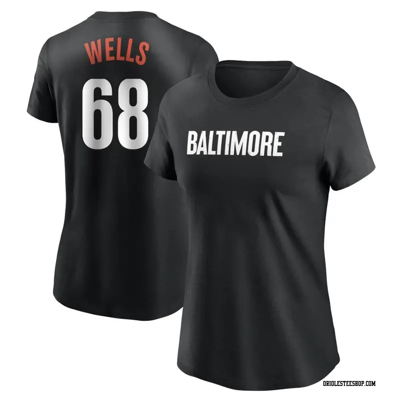 Women's Baltimore Orioles ＃68 Tyler Wells Black 2023 City Connect Name & Number T-Shirt