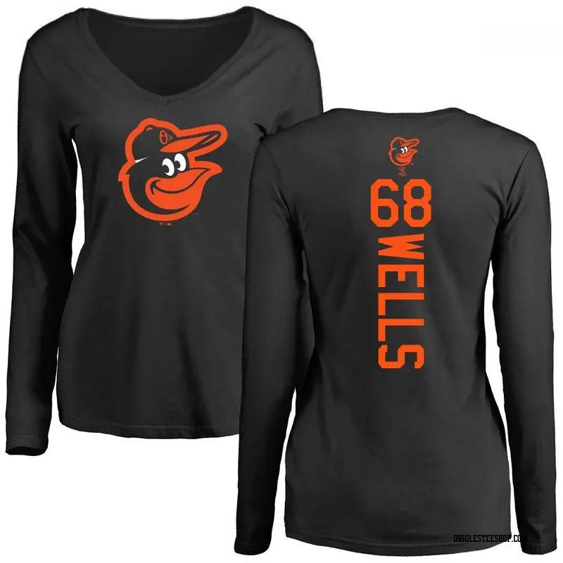 Women's Baltimore Orioles ＃68 Tyler Wells Black Backer Slim Fit Long Sleeve T-Shirt