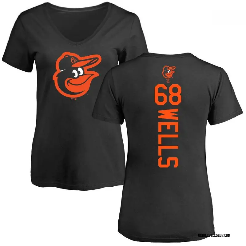 Women's Baltimore Orioles ＃68 Tyler Wells Black Backer Slim Fit T-Shirt
