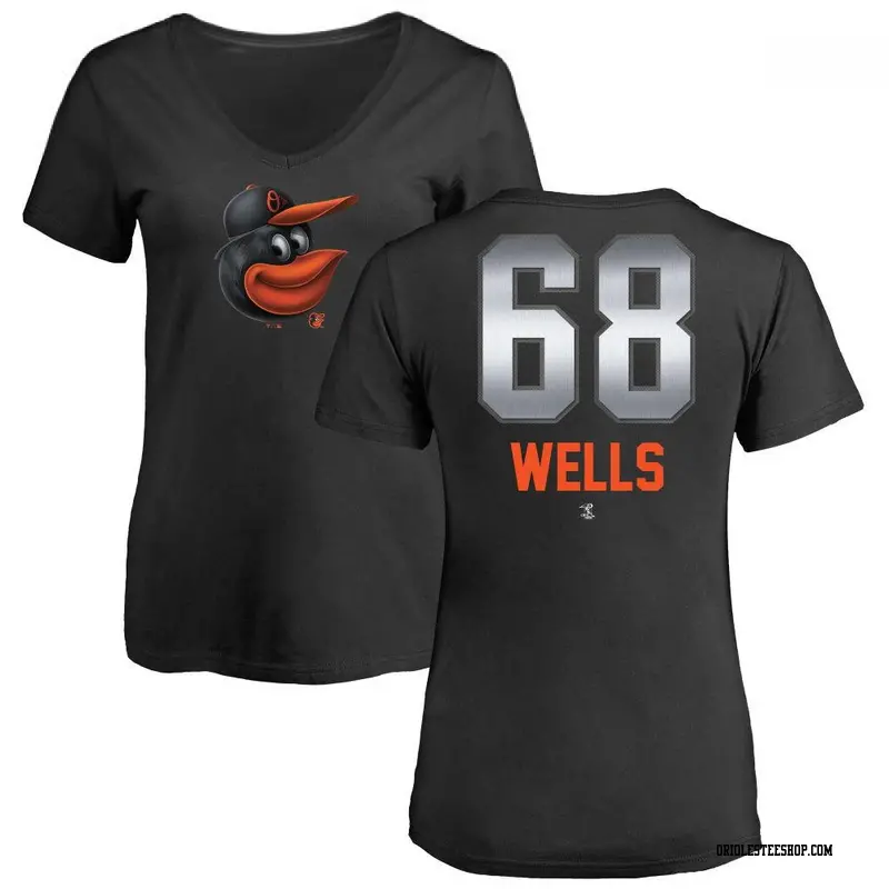 Women's Baltimore Orioles ＃68 Tyler Wells Black Branded Midnight Mascot V-Neck T-Shirt