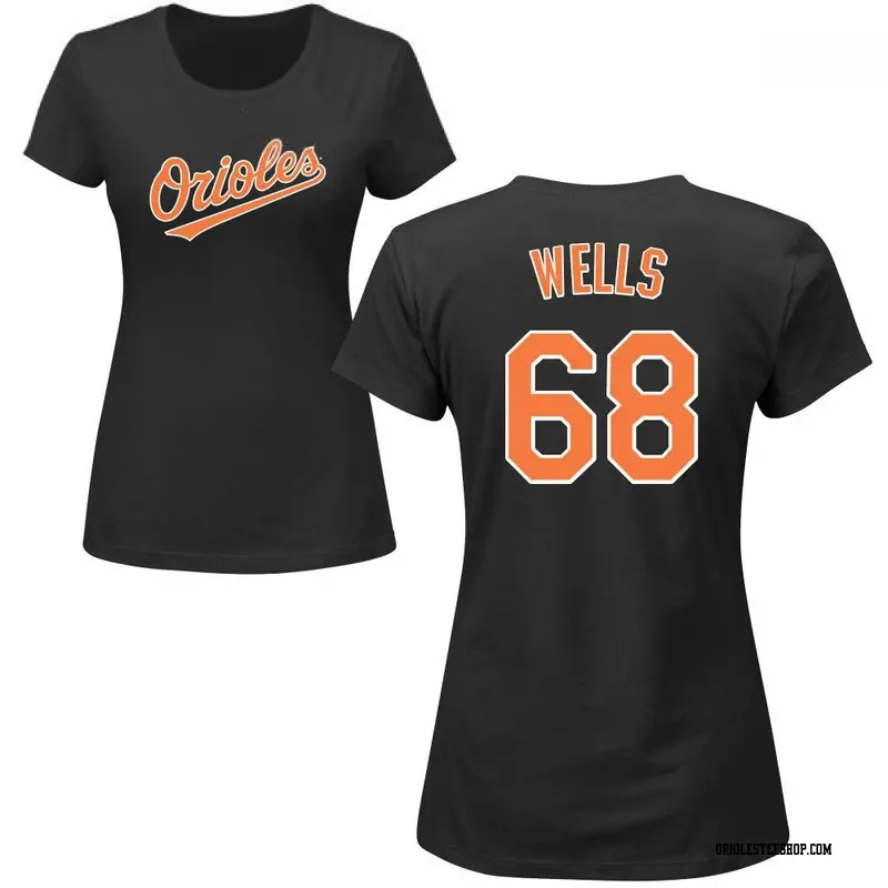 Women's Baltimore Orioles ＃68 Tyler Wells Black Roster Name & Number T-Shirt