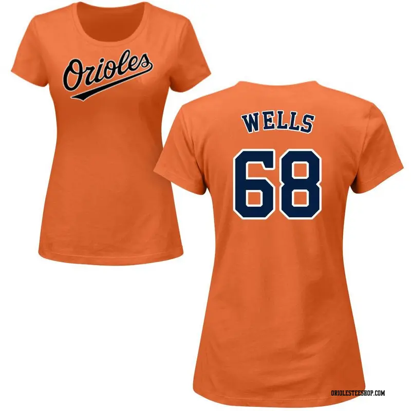 Women's Baltimore Orioles ＃68 Tyler Wells Orange Roster Name & Number T-Shirt